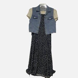 My Michelle Girls 2 pcs Pioneer Prairie Dress with Removable Denim Vest Size 12